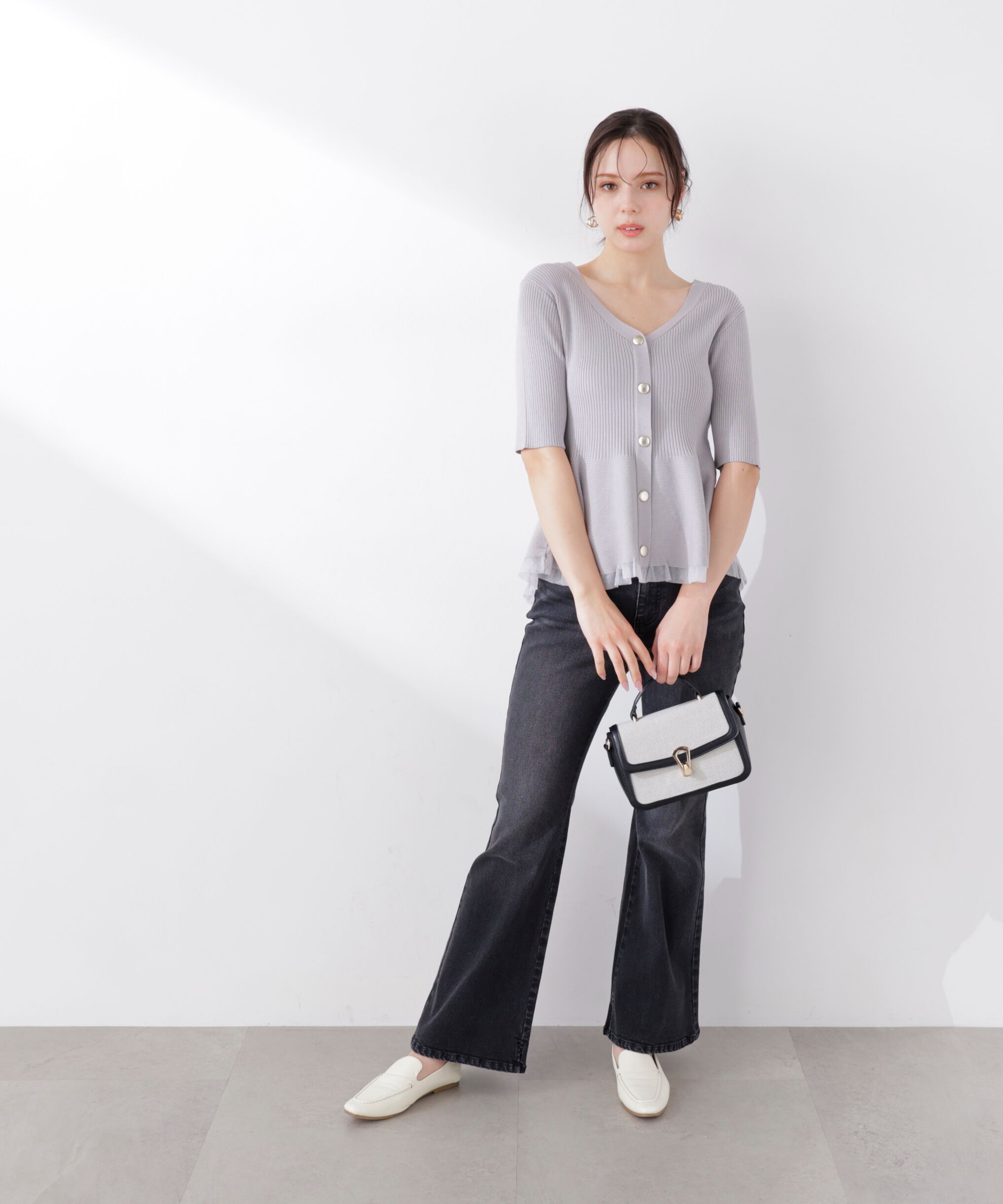 PROPORTION BODY DRESSING「部分シアーペプラムニット　26SS」|ニット・セーター|