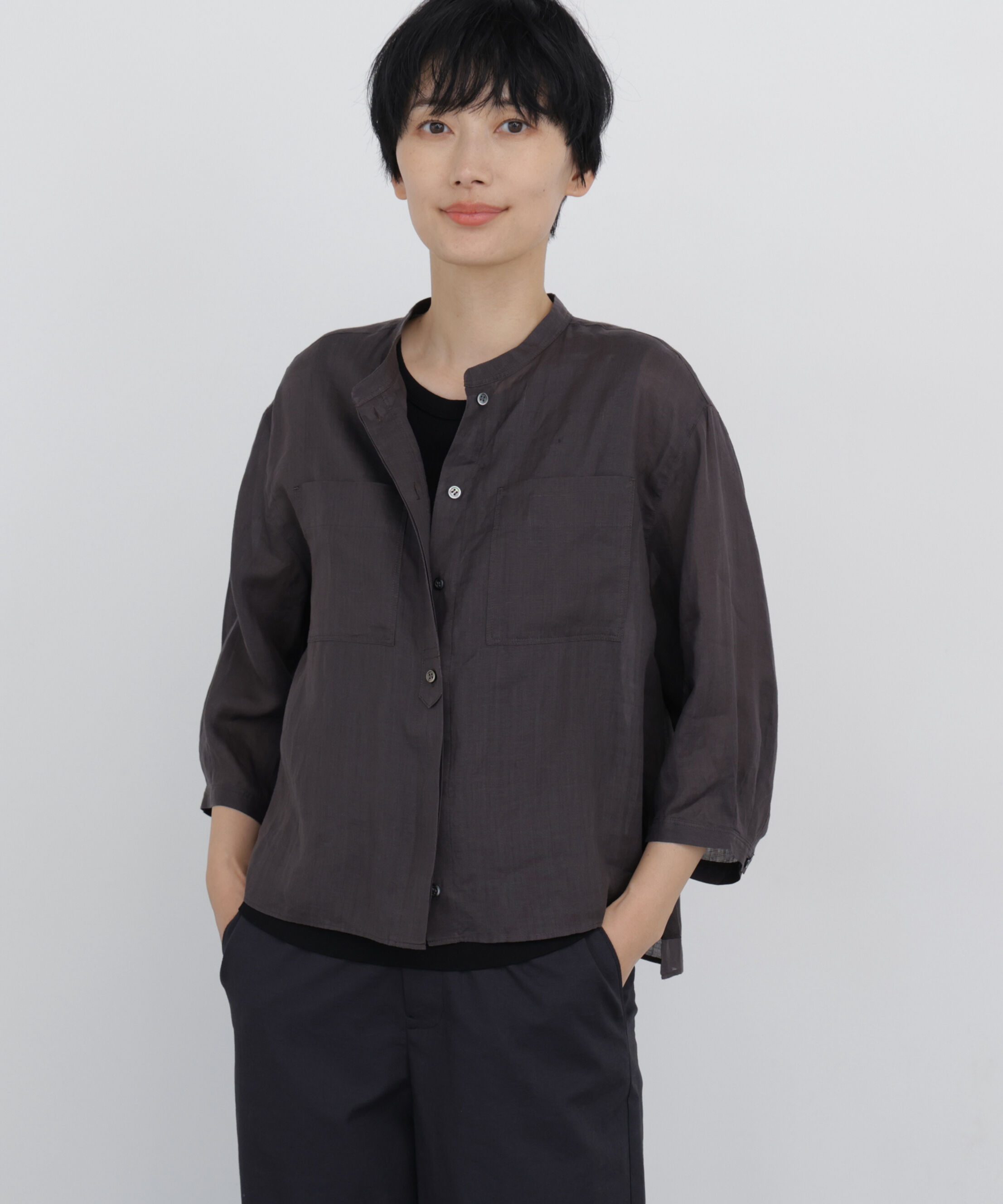  「◆≪名品 / 洗える / 4色展開！≫ラミーバンドカラーシャツブラウス」|シャツ・ブラウス|