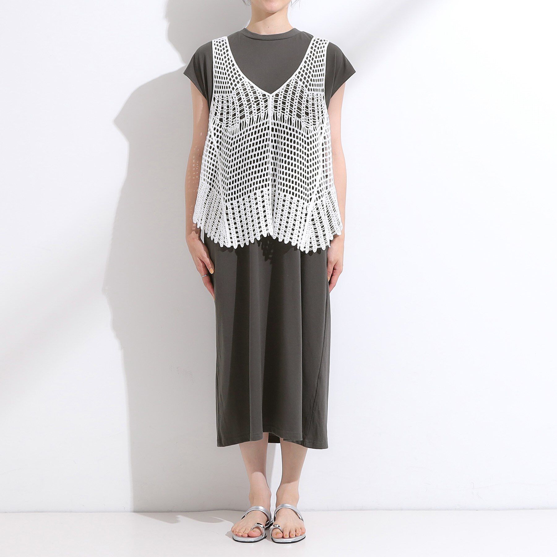 SHOO･LA･RUE「【2点セット】クロシェ編みレースベスト＋Tシャツワンピースセット」|ワンピース|