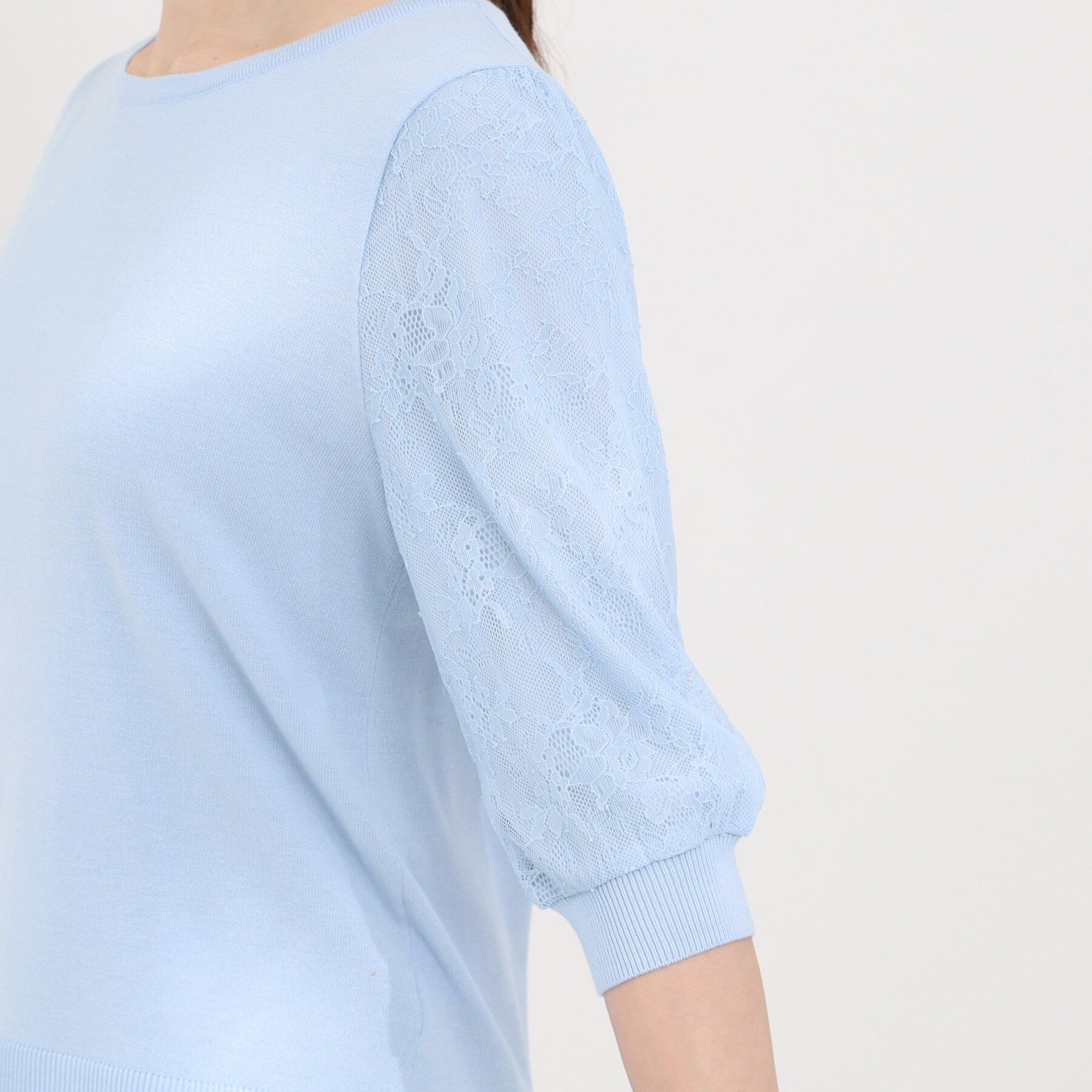 SHOO･LA･RUE「【洗濯機可/S-LL】シンプルだけど華やか レースの5分袖ニット」|ニット・セーター|