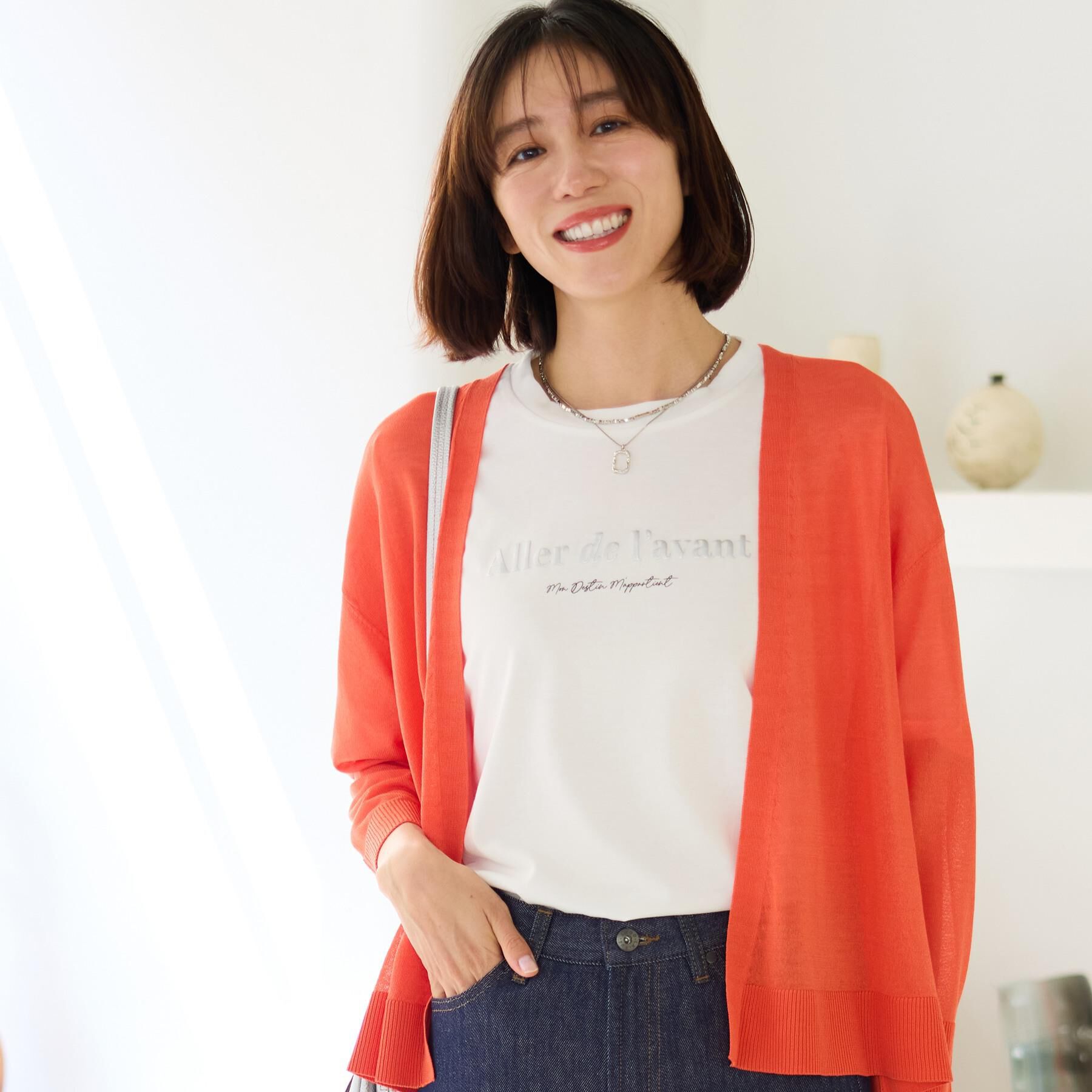 SHOO･LA･RUE「【ひんやり/UV/S-LL】お袖ふんわり二の腕カバー ぷっくりラメプリントTシャツ」|Tシャツ・カットソー|