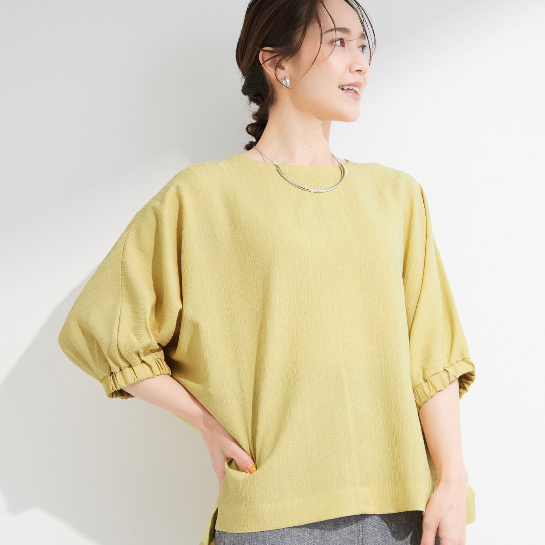 SHOO･LA･RUE「【インせず着られる/洗濯後しわになりにくい】しぼしぼドルマンブラウス」|シャツ・ブラウス|イエロー(031)