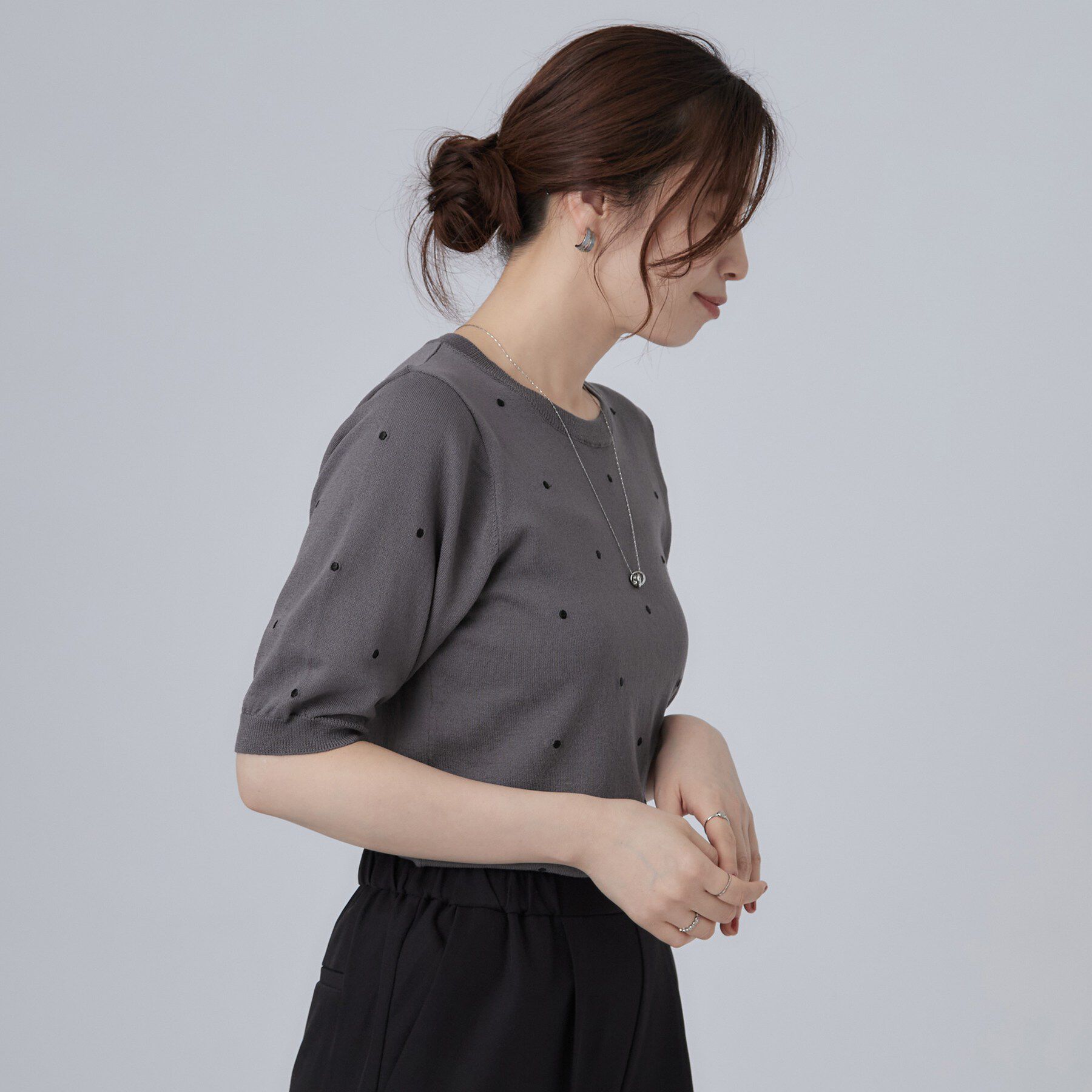 SHOO･LA･RUE「【ひんやり/S-LL】大人フェミニン ドット刺繍ニット」|ニット・セーター|