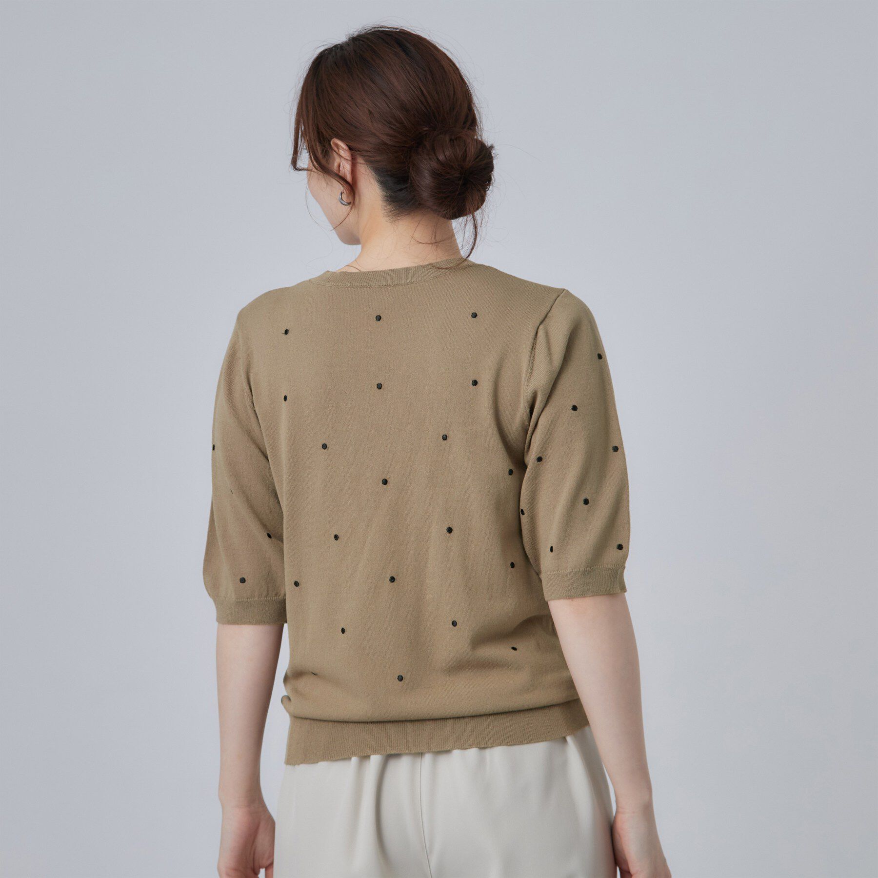 SHOO･LA･RUE「【ひんやり/S-LL】大人フェミニン ドット刺繍ニット」|ニット・セーター|