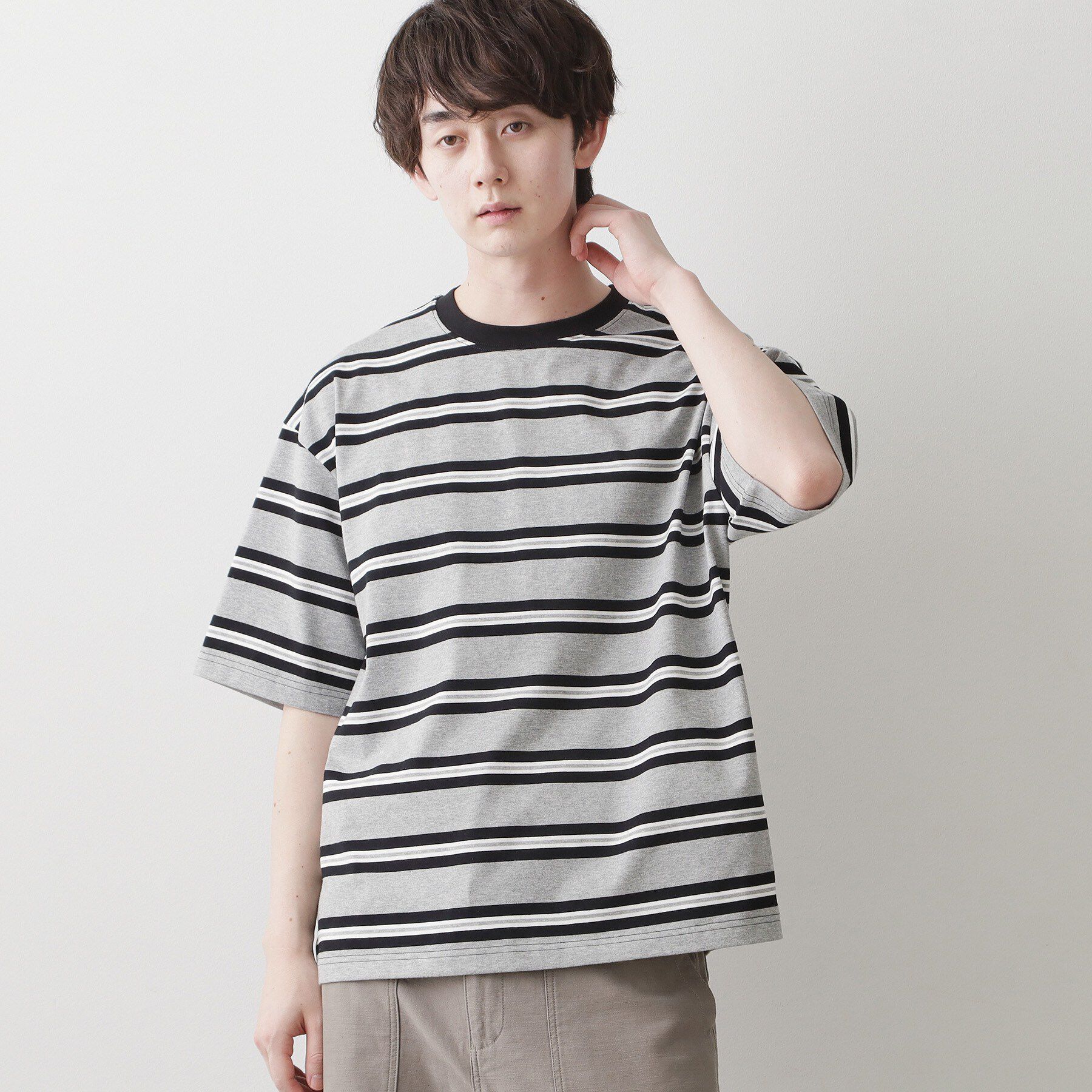 Dessin「【洗える】ボーダークルーカットソー」|Tシャツ・カットソー|グレー(012)