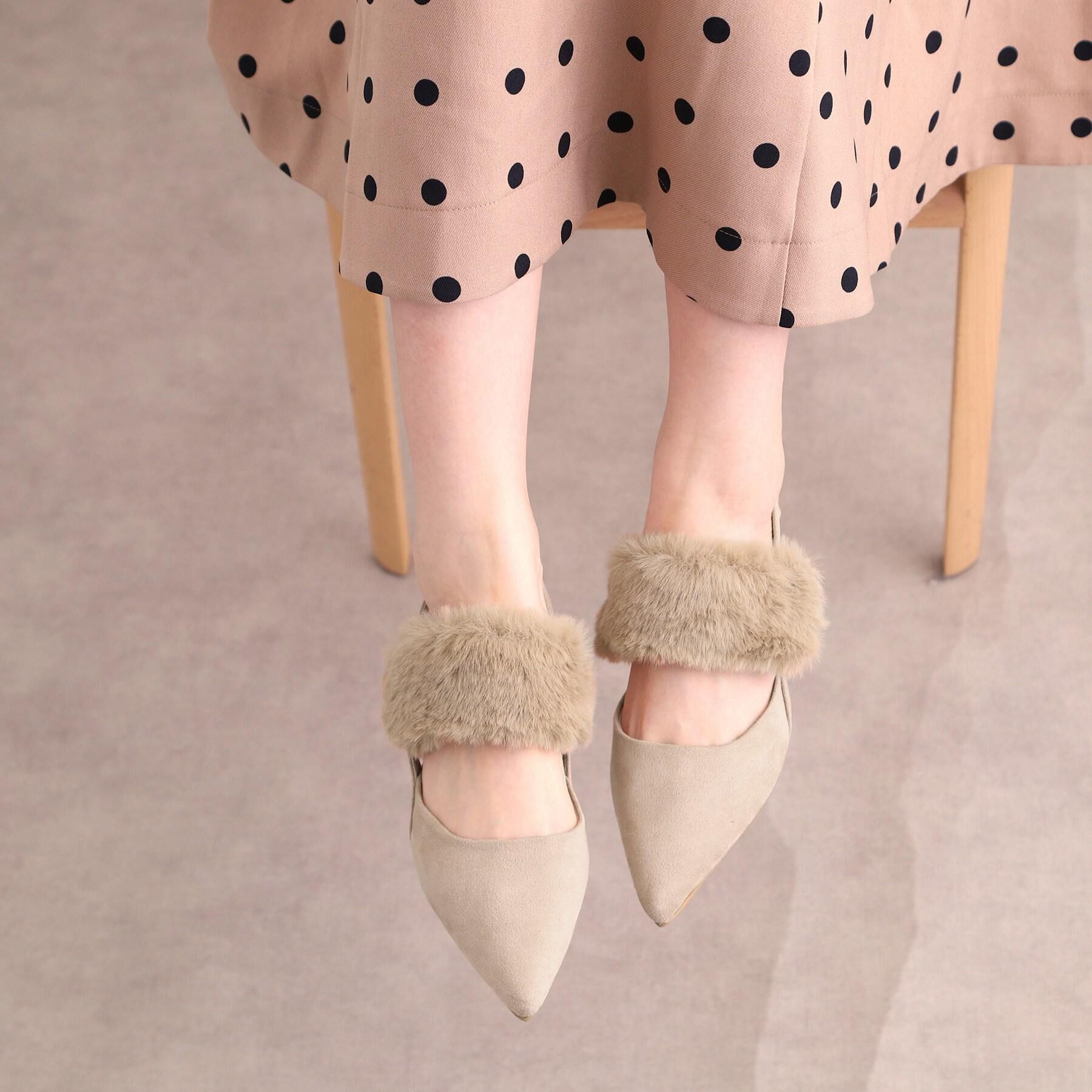ESPERANZA「【Fur Collection】ファー付き2WAYスリングバックミュールパンプス」|パンプス|