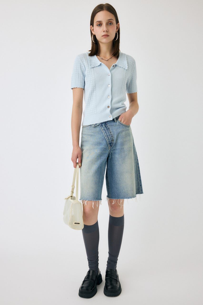 MOUSSY「CROSS WAIST ハーフパンツ」|デニム|