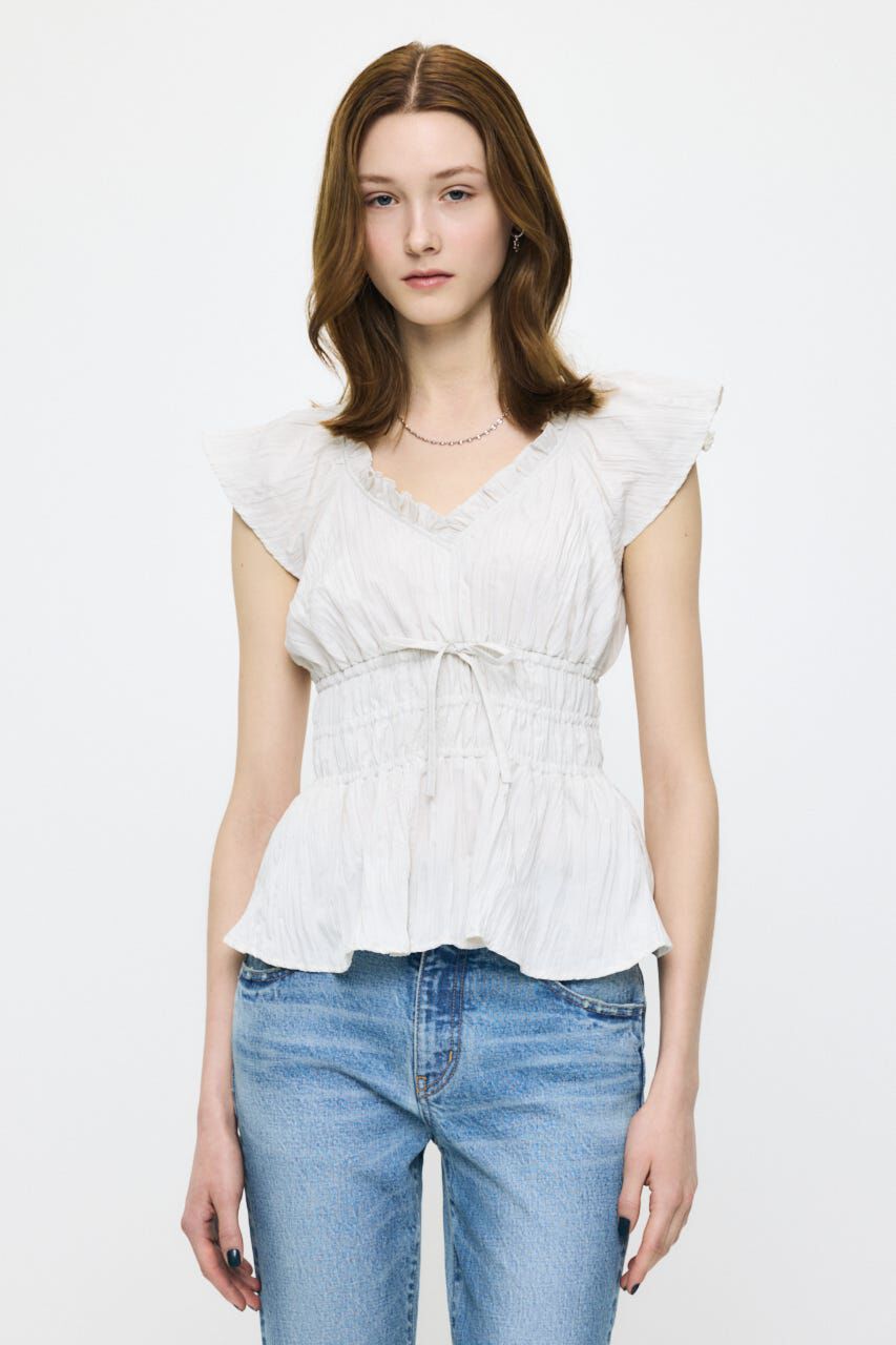 MOUSSY「WRINKLE RUFFLE SLEEVE ブラウス」|シャツ・ブラウス|O/WHT1