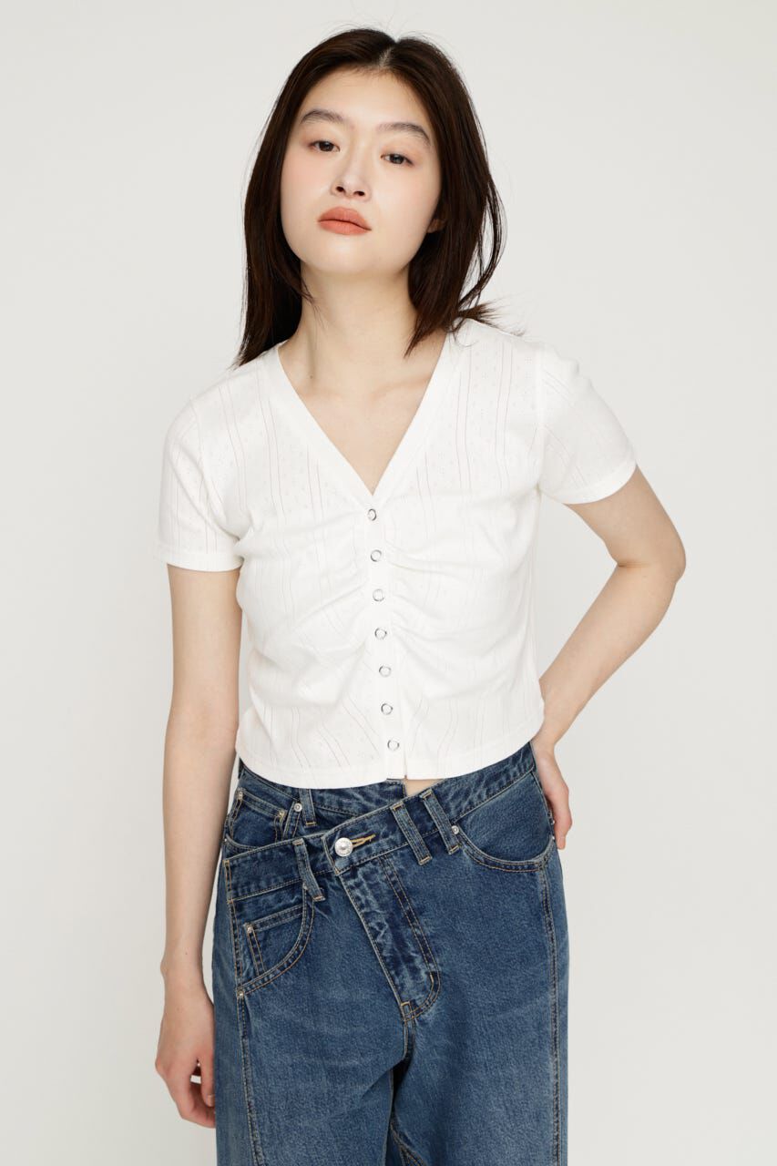 SLY「GATHER EYELET V／N カーディガン」|カーディガン|