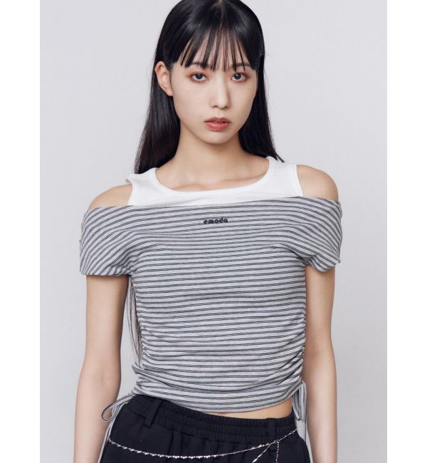 EMODA「レイヤードレープクロップドトップ」|Tシャツ・カットソー|グレー