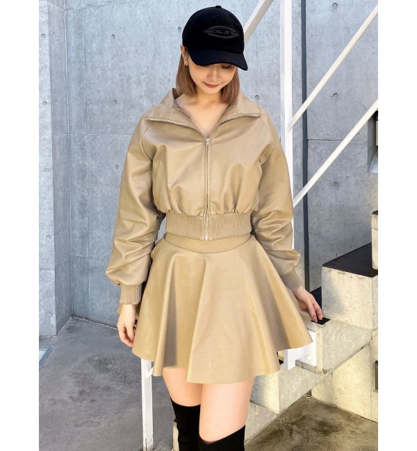 GYDA「レースラインボリュームスリーブフェイクレザージャケット【SETUP着用可】」|ブルゾン・スタジャン|