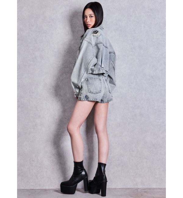 GYDA「belt collarダメージショートデニムGジャン」|デニムジャケット|