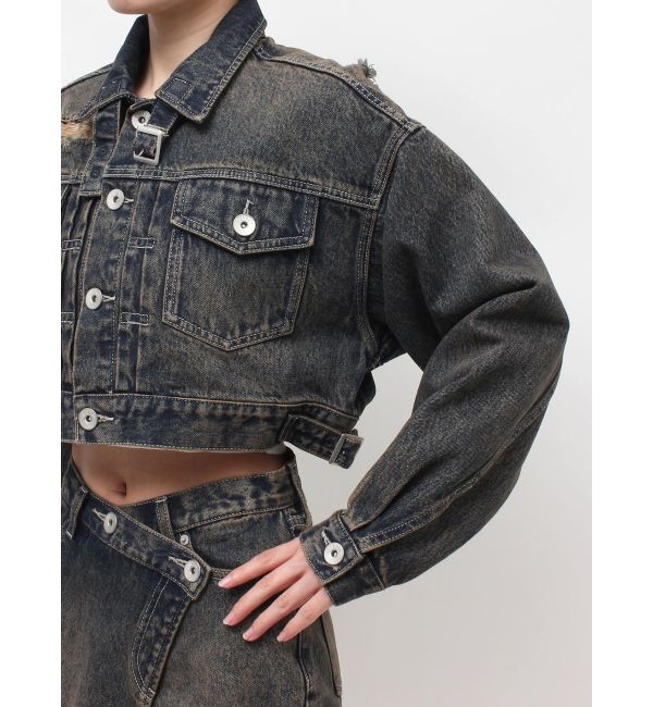GYDA「belt collarダメージショートデニムGジャン」|デニムジャケット|