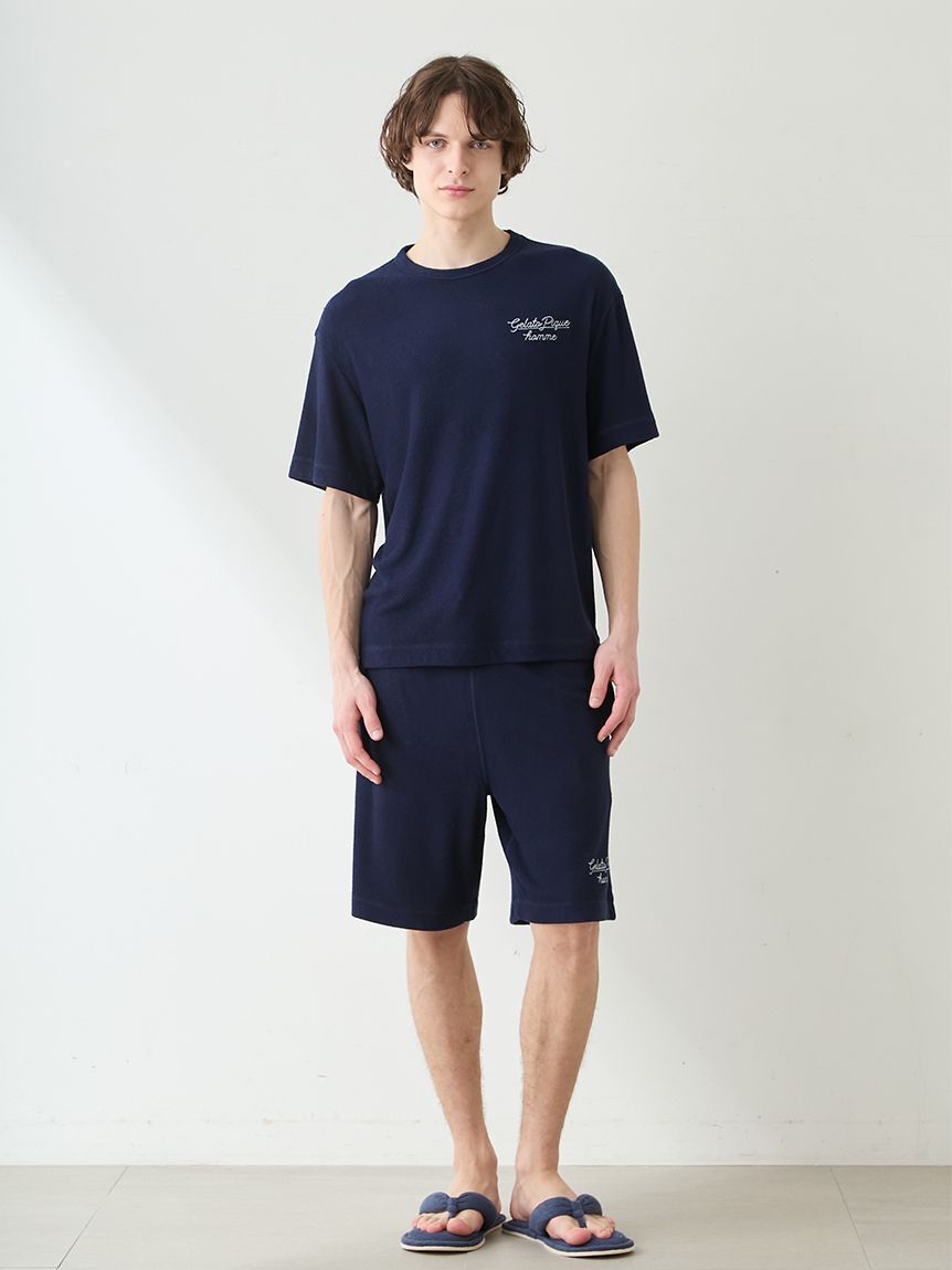 GELATO PIQUE HOMME「【ONLINE限定】【HOMME】【接触冷感】パイルワンポイントロゴ刺繍プルオーバー&ハーフパンツセット」|ルームウェア|