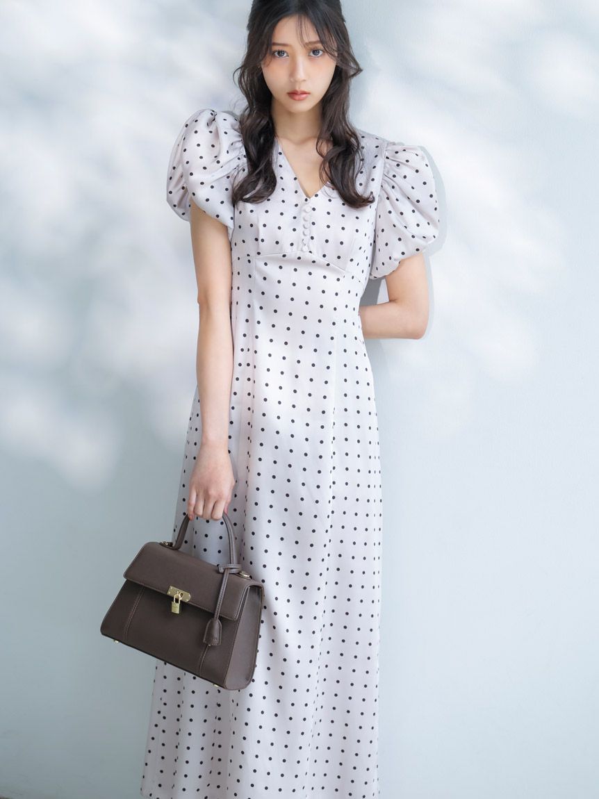 SNIDEL「Sustainableギャザーパフスリーブドットワンピース」|ワンピース|
