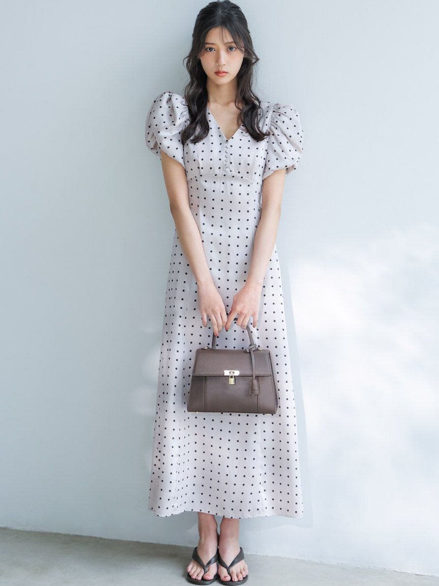 SNIDEL「Sustainableギャザーパフスリーブドットワンピース」|ワンピース|