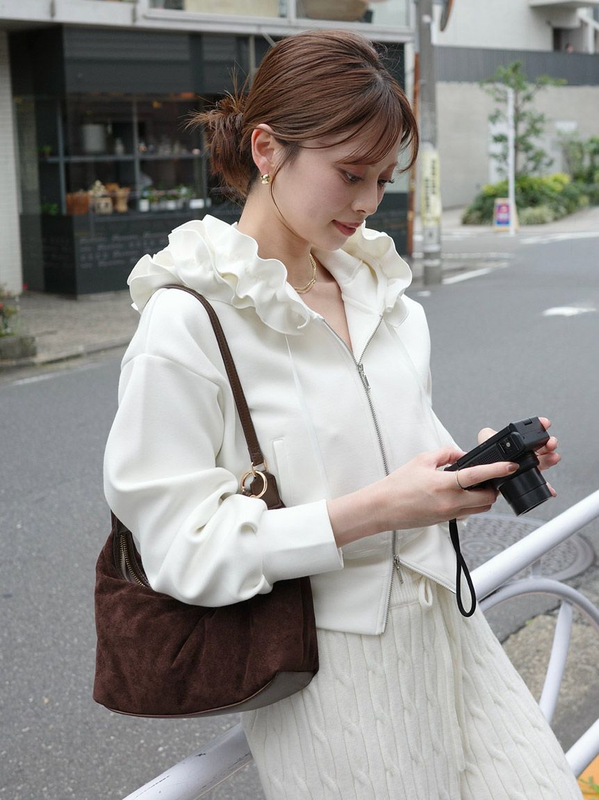 SNIDEL「【多色展開あり】フリルショートジップパーカー」|パーカー|WHT