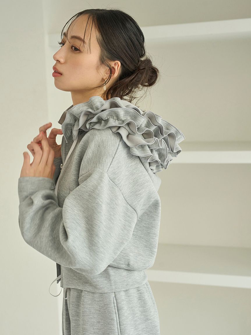 SNIDEL「【多色展開あり】フリルショートジップパーカー」|パーカー|
