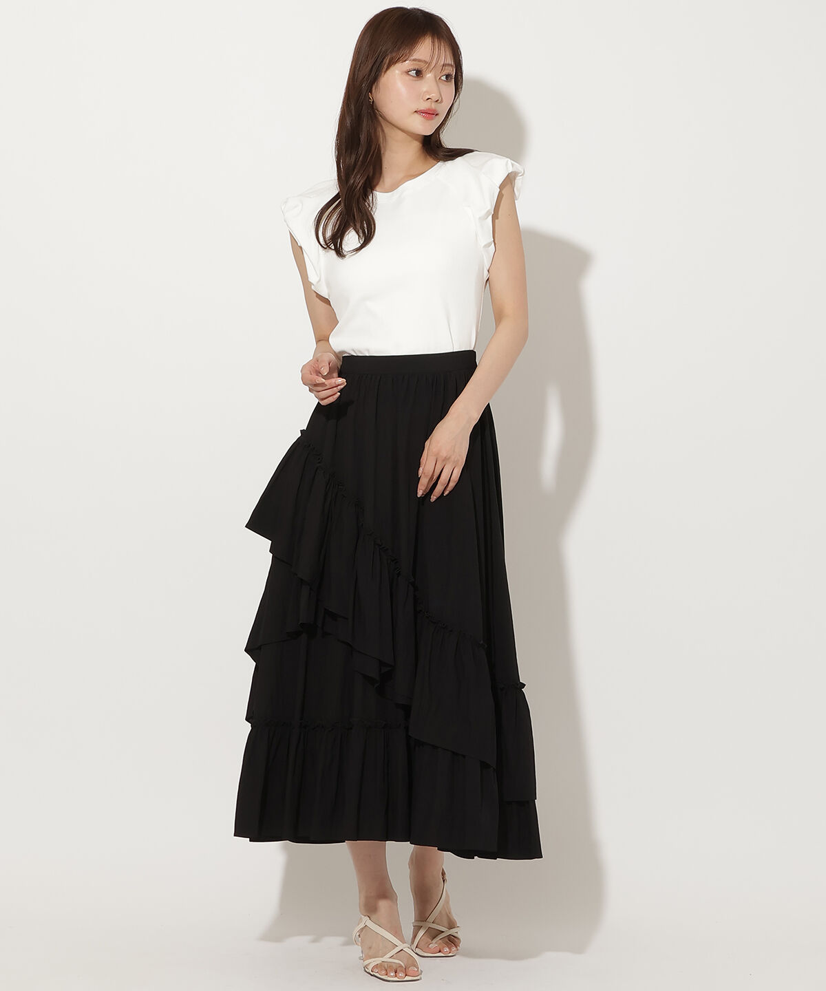 アンドクチュール「ティアードフレアスカート」|フレア|ブラック