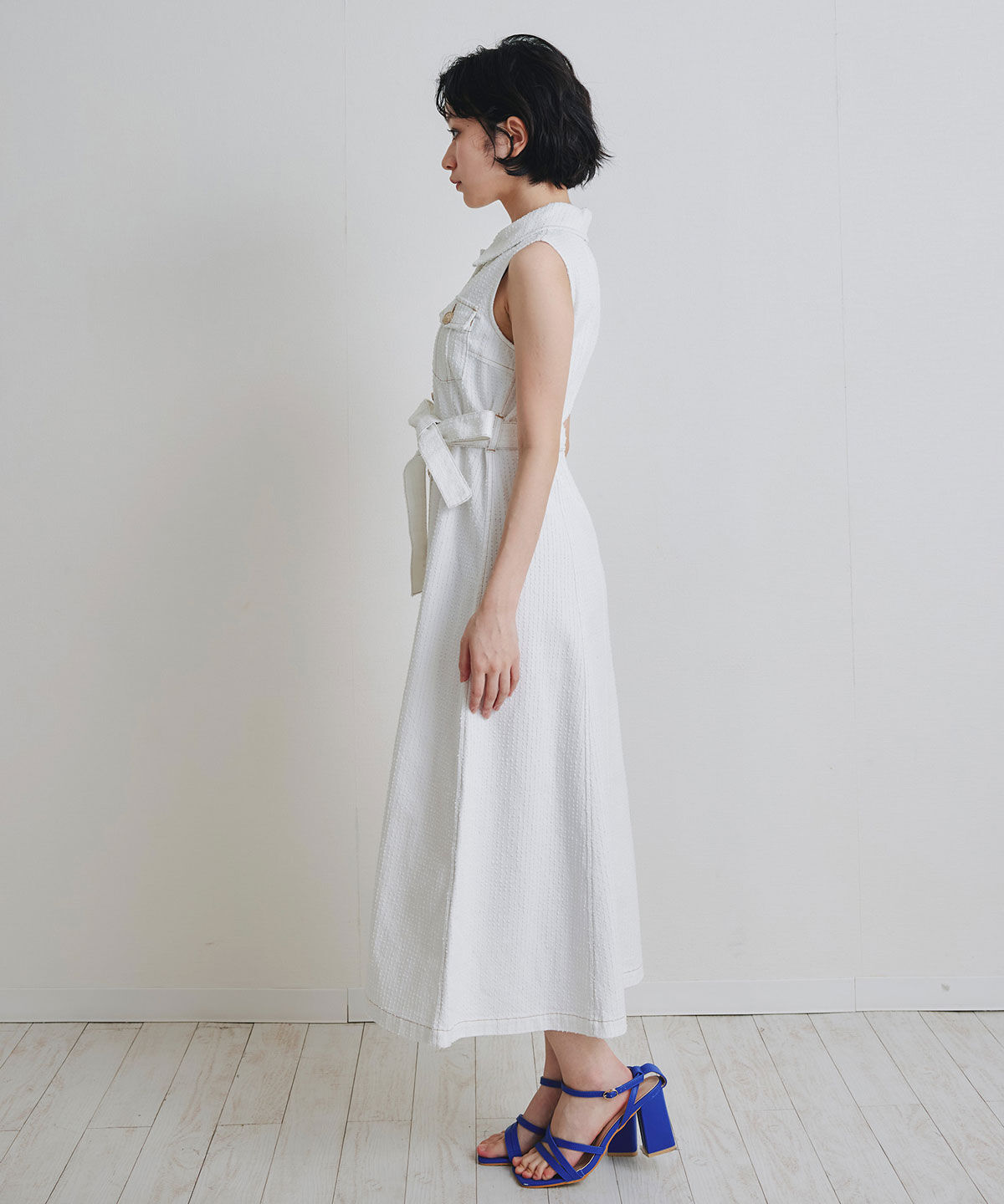 REDYAZEL「レーザーカットデニムロングシャツワンピース」|ワンピース|