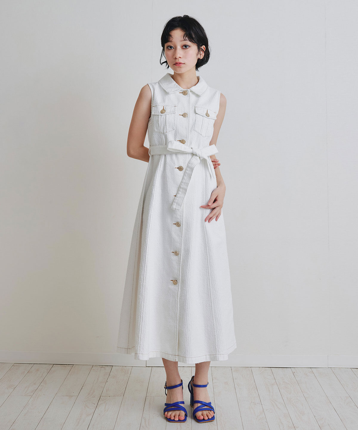 REDYAZEL「レーザーカットデニムロングシャツワンピース」|ワンピース|