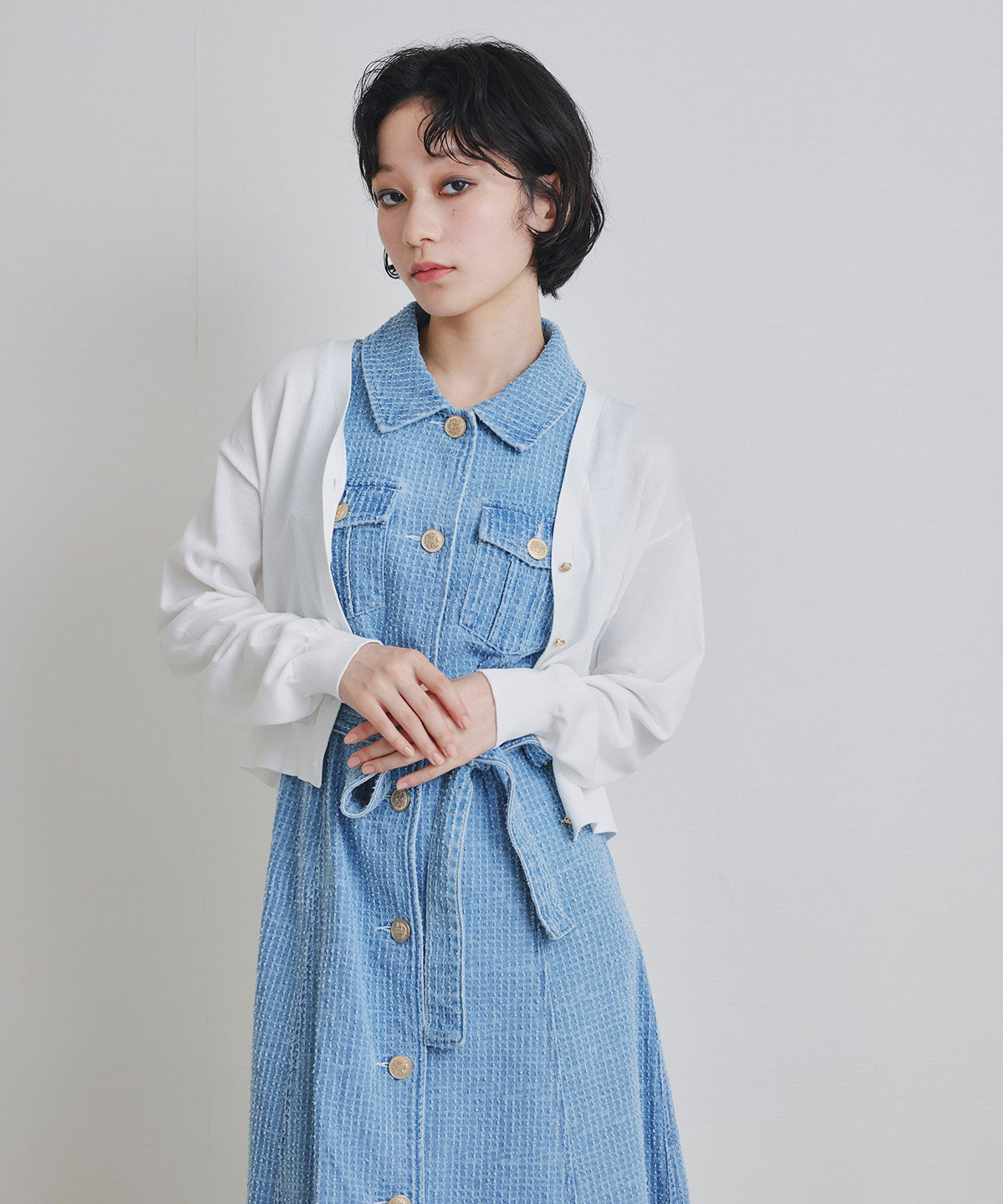 REDYAZEL「レーザーカットデニムロングシャツワンピース」|ワンピース|