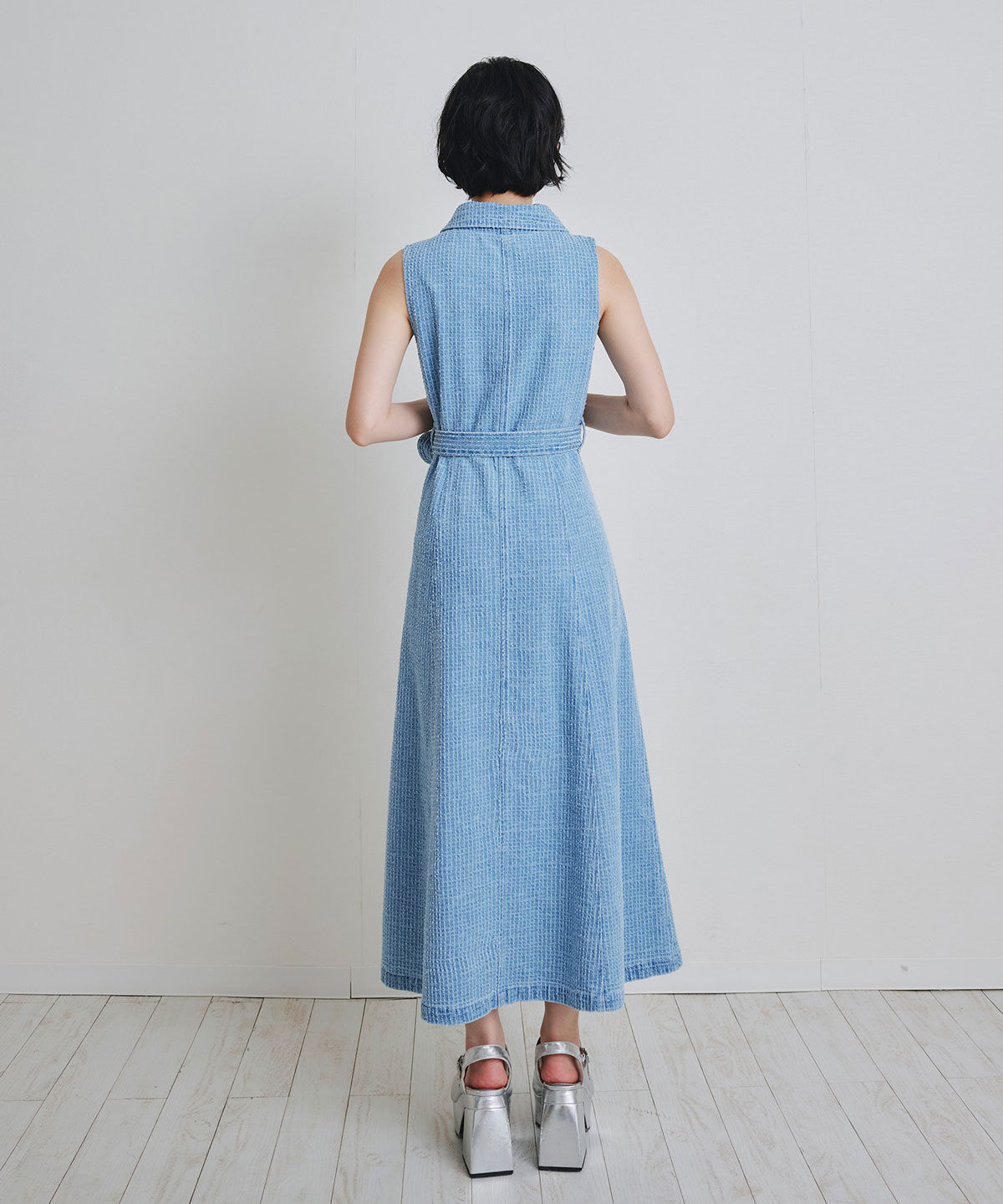 REDYAZEL「レーザーカットデニムロングシャツワンピース」|ワンピース|
