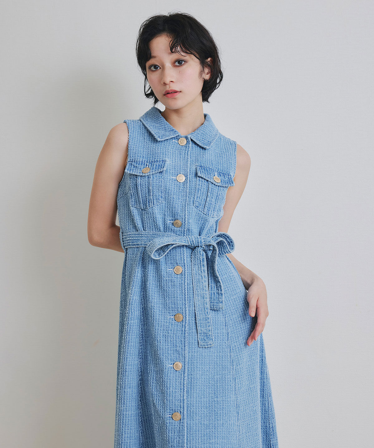 REDYAZEL「レーザーカットデニムロングシャツワンピース」|ワンピース|