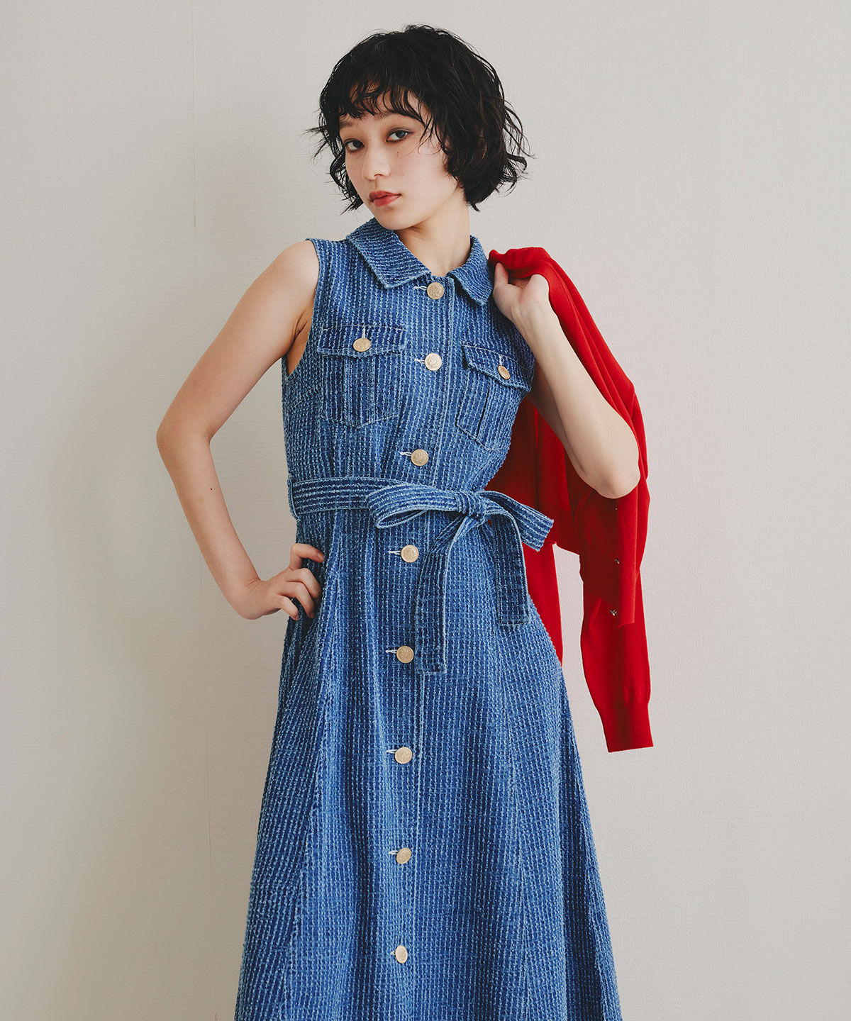 REDYAZEL「レーザーカットデニムロングシャツワンピース」|ワンピース|
