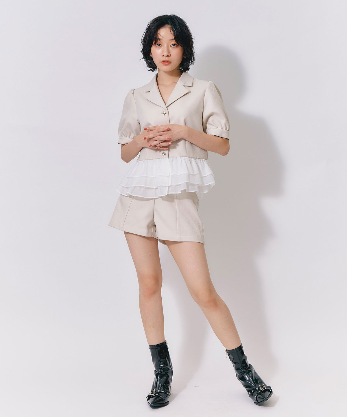REDYAZEL「クラシックマルチボタンハイウエストショートパンツ」|キュロット|