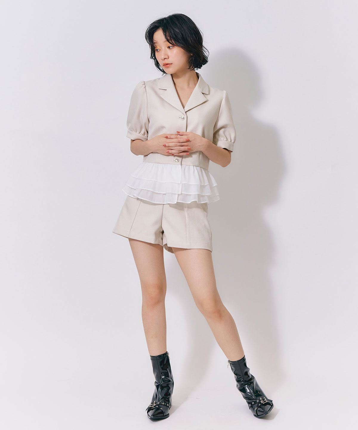 REDYAZEL「クラシックマルチボタンハイウエストショートパンツ」|キュロット|