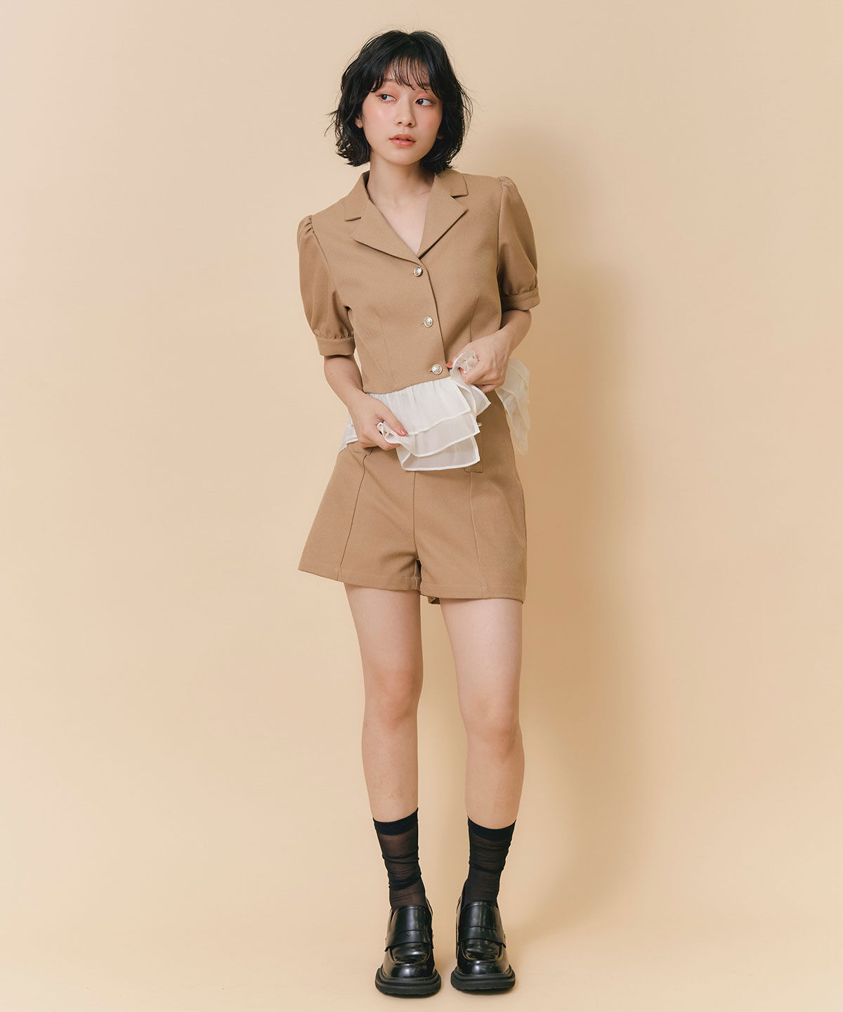 REDYAZEL「クラシックマルチボタンハイウエストショートパンツ」|キュロット|