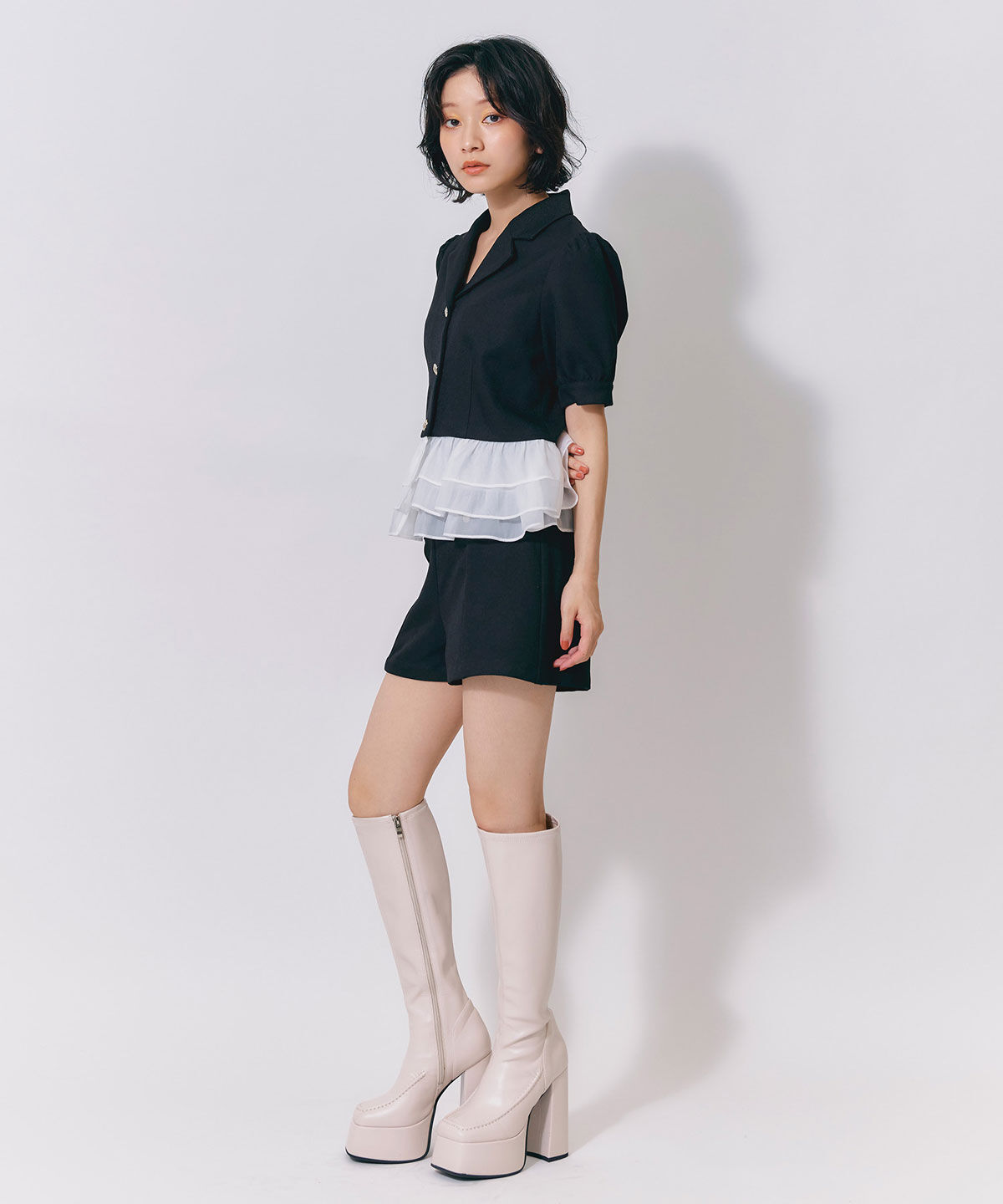 REDYAZEL「クラシックマルチボタンハイウエストショートパンツ」|キュロット|