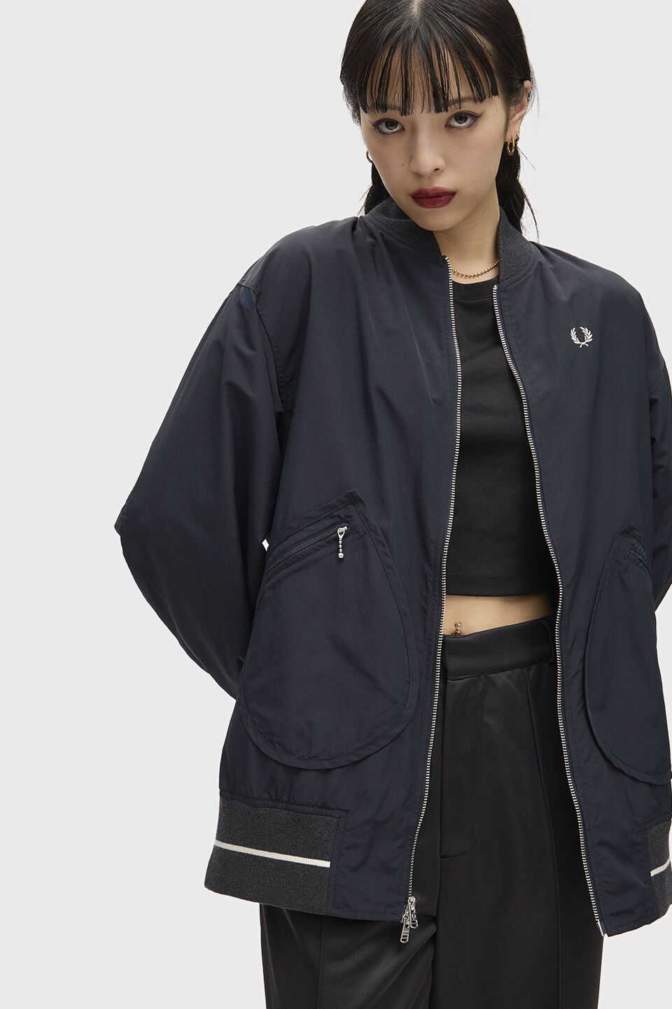 FRED PERRY 「FRED PERRY／Longline Tipped Bomber Jacket／ロングラインティップドボンバージャケット」|ブルゾン・スタジャン|