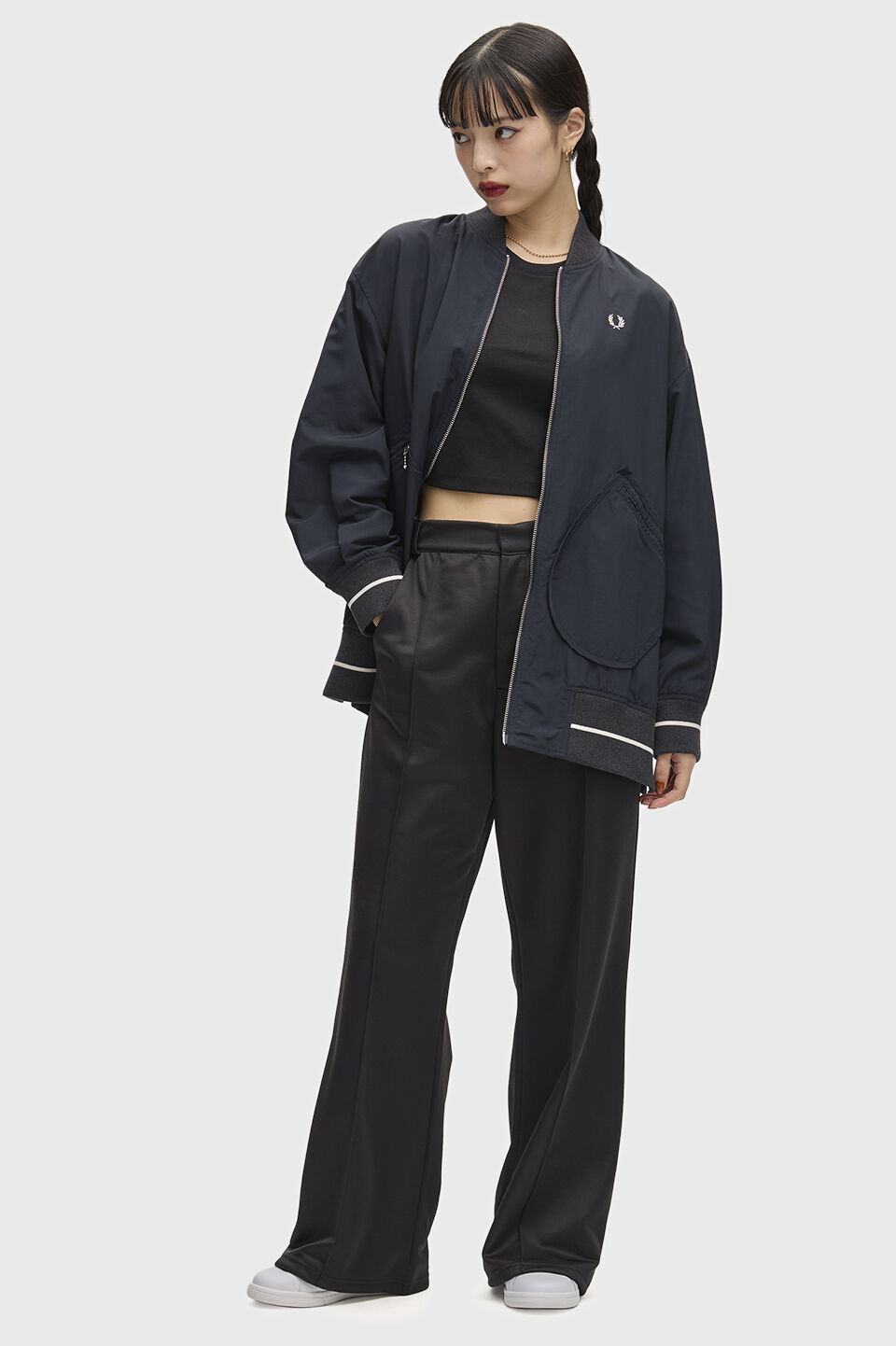 FRED PERRY 「FRED PERRY／Longline Tipped Bomber Jacket／ロングラインティップドボンバージャケット」|ブルゾン・スタジャン|