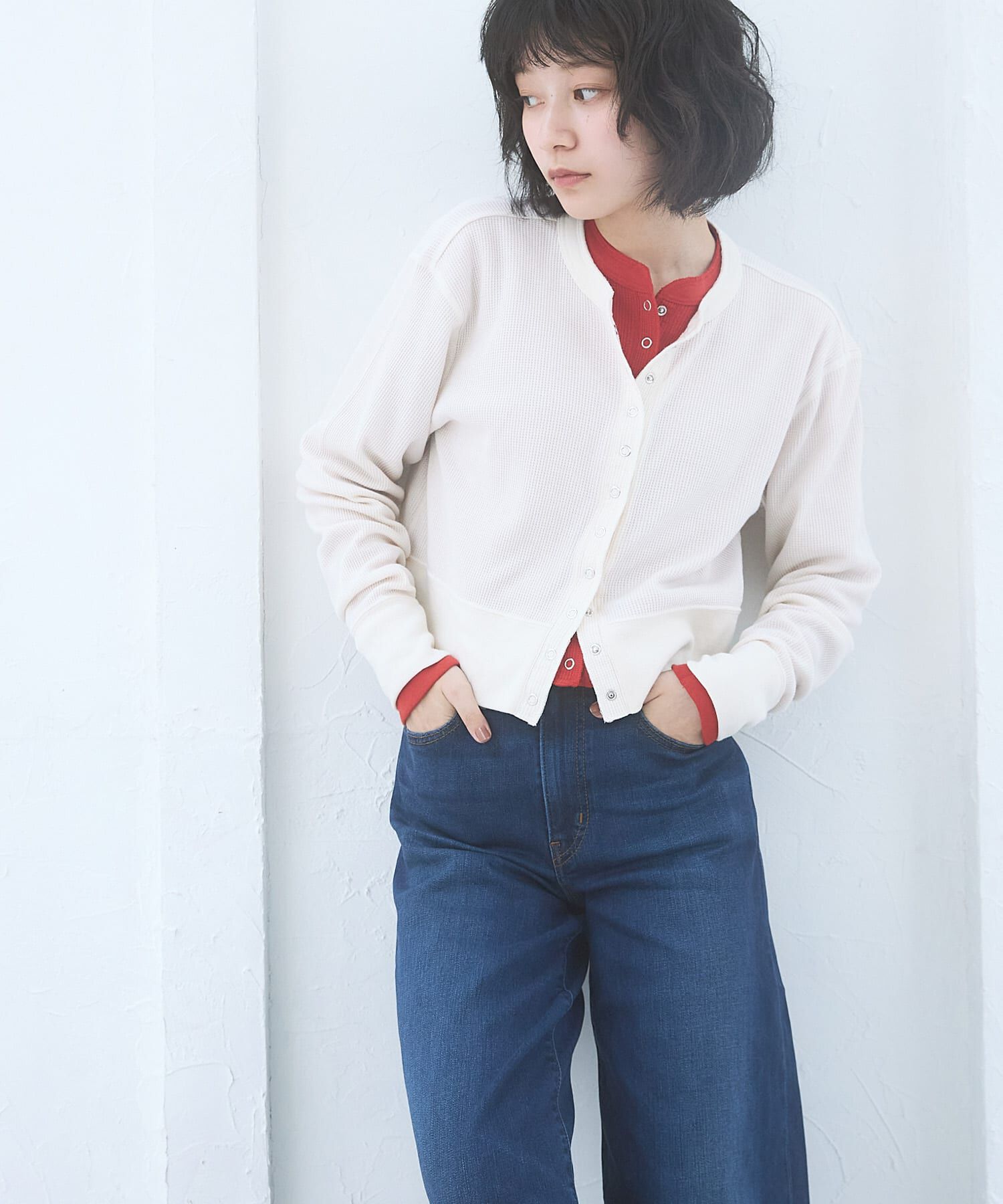 URBAN RESEARCH DOORS「『別注』HANES&times;DOORS　ワッフルコンパクトカーディガン」|カーディガン|