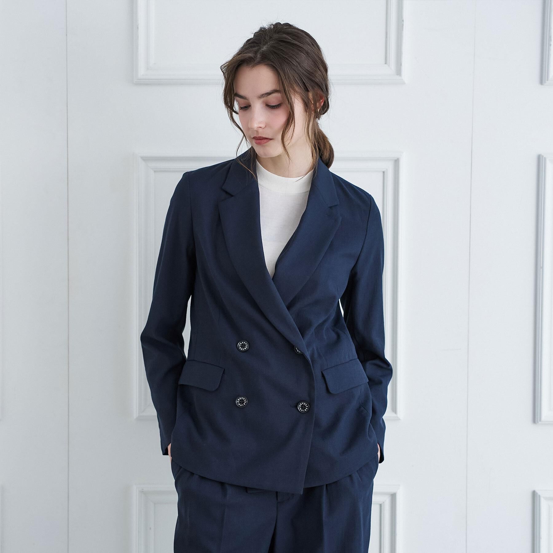 DRESSTERIOR「【セットアップ可/吸水速乾/ウォッシャブル】リネンブレンドオックスダブルジャケット」|テーラードジャケット|