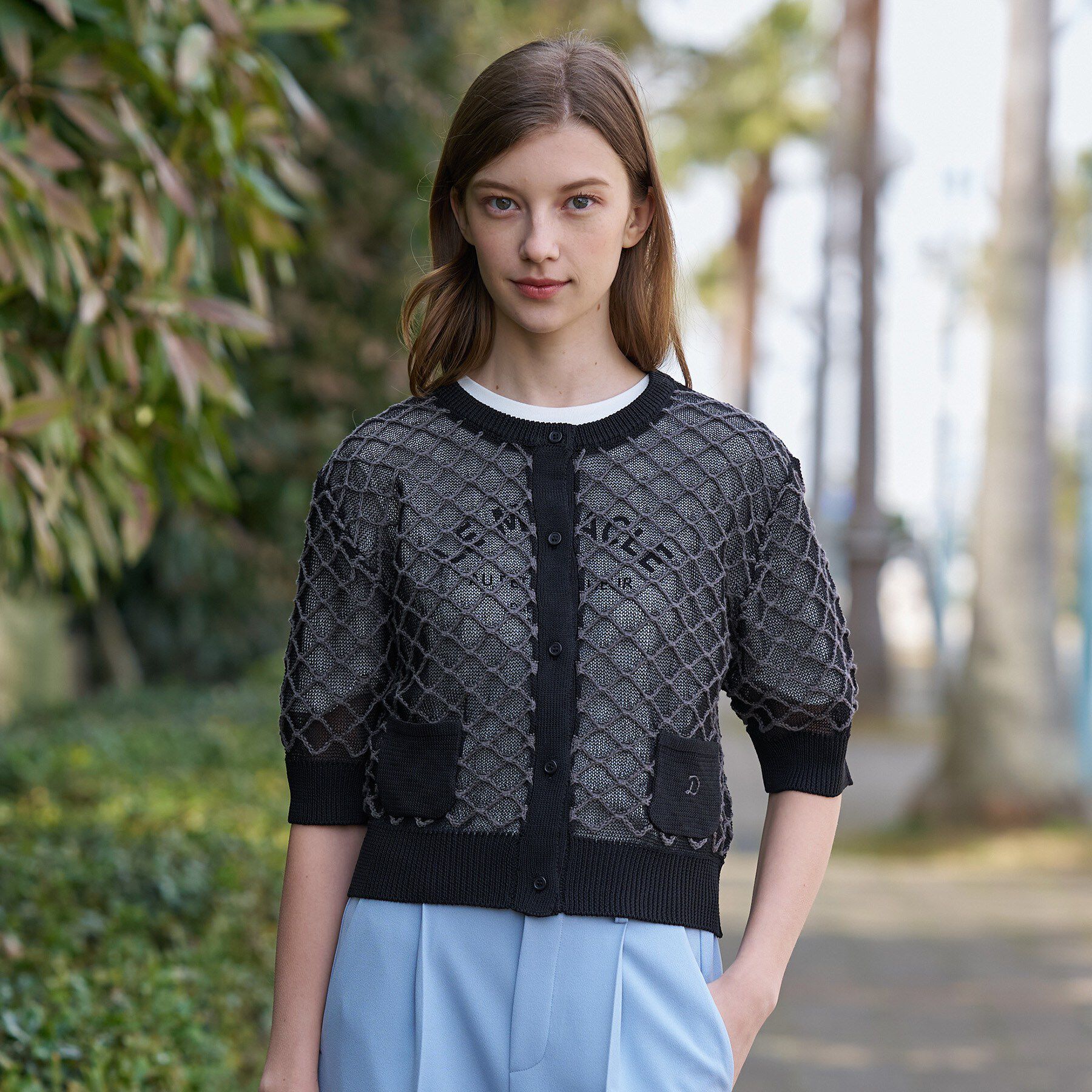 DRESSTERIOR「【ウォッシャブル】フィッシュネットニットシャツカーディガン」|カーディガン|ブラック(019)