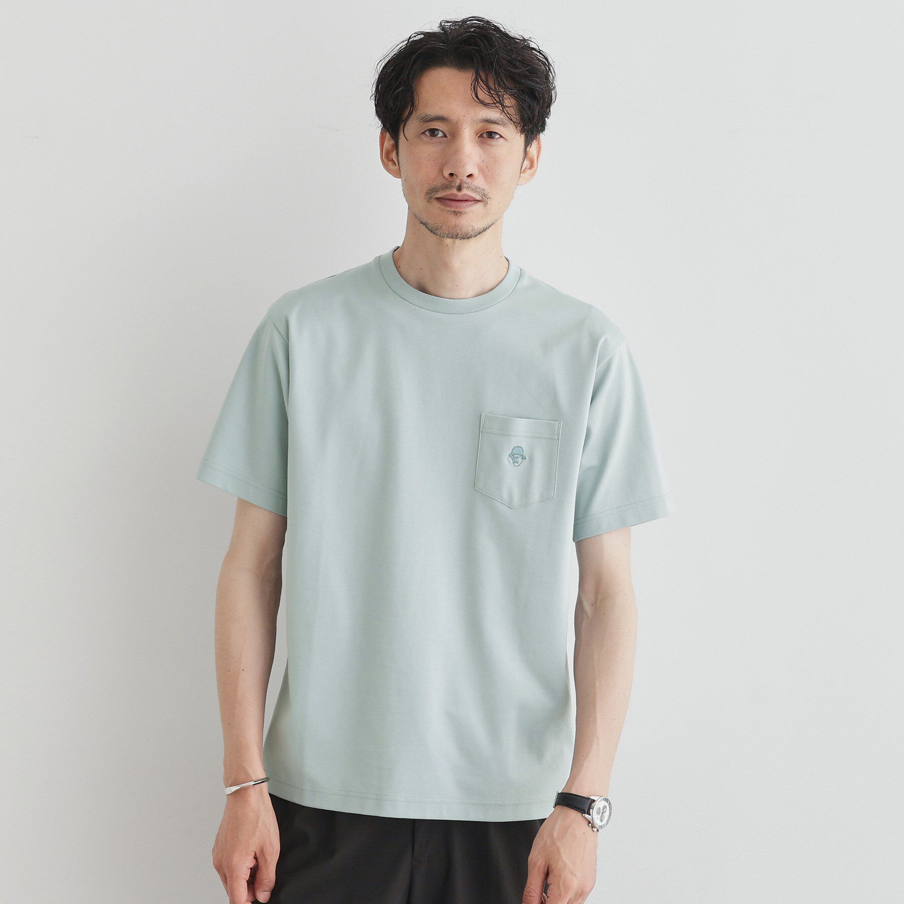 TAKEO KIKUCHI「【COOL CITY WEAR】ワンポイント刺しゅう ポケットTシャツ /接触冷感」|Tシャツ・カットソー|ブルー(092)