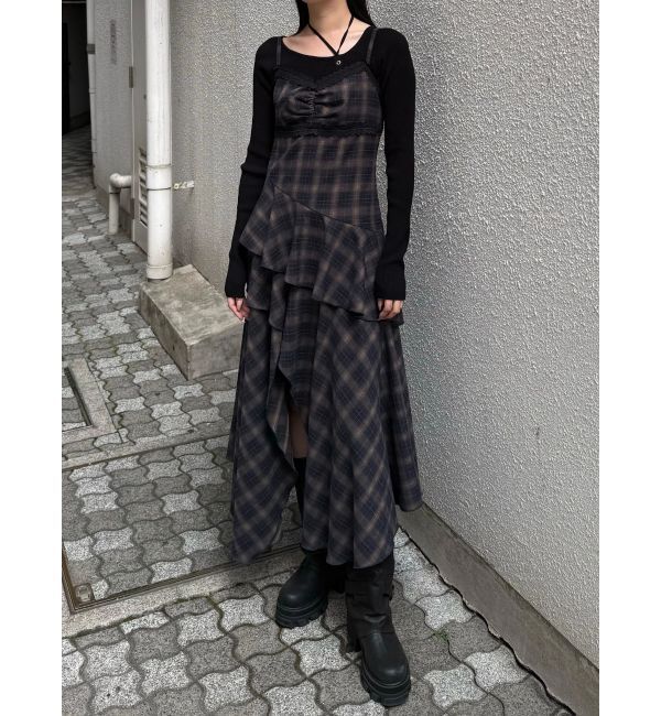 EMODA「アシンメトリーフリルマキシワンピース」|ワンピース|ネイビー