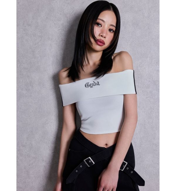 GYDA「Gyda bijouサイドラインオフショルショートTOPS」|Tシャツ・カットソー|