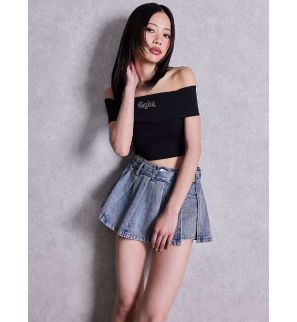 GYDA「Gyda bijouサイドラインオフショルショートTOPS」|Tシャツ・カットソー|