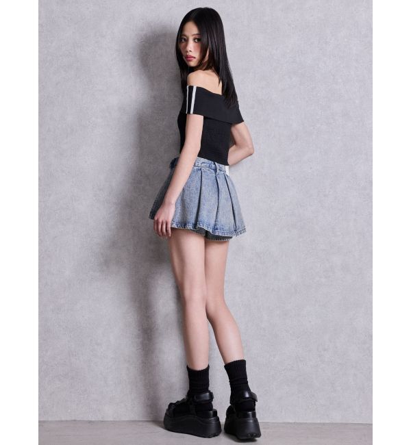 GYDA「Gyda bijouサイドラインオフショルショートTOPS」|Tシャツ・カットソー|