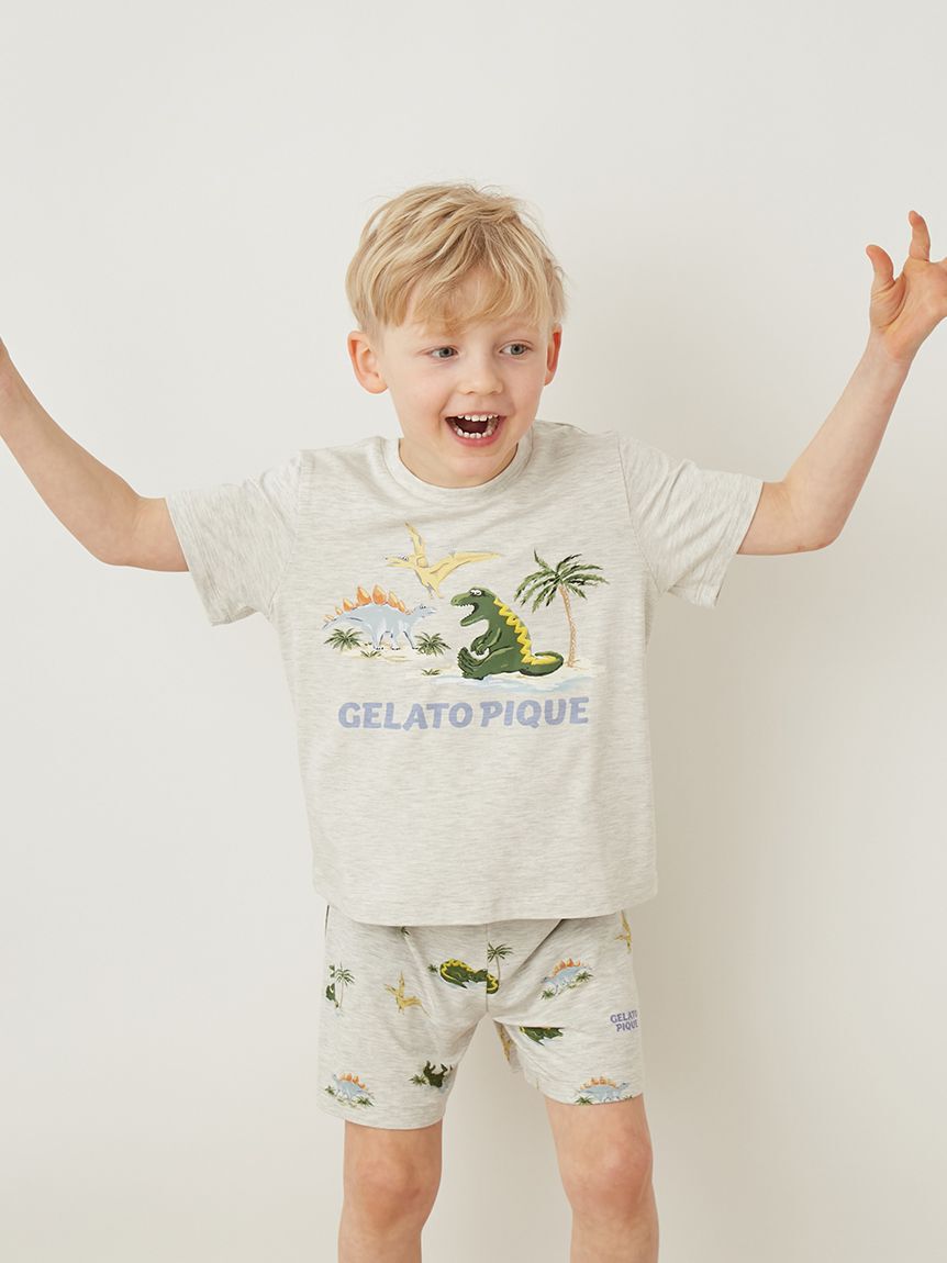 GELATO PIQUE KIDS & BABY「【KIDS】【接触冷感】スリーピングダイナソーワンポイントTシャツ」|ルームウェア|