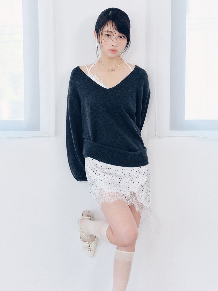 LILY BROWN「【WEB限定カラー】カシミヤブレンドニットセットサテンミニワンピース」|ワンピース|