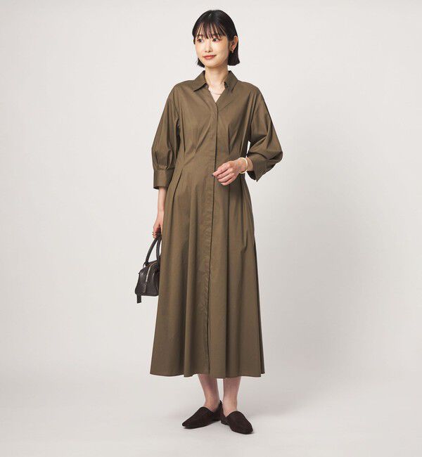 UNITED ARROWS green label relaxing「［size SHORTあり］シャツ襟 フィット＆フレア タック 5分袖 ワンピース」|ワンピース|
