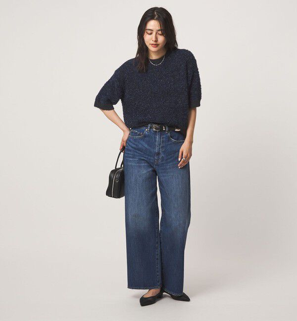 UNITED ARROWS green label relaxing「リボンヤーン ハーフスリーブ ニット プルオーバー」|ニット・セーター|