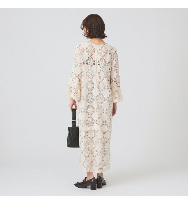 Ray BEAMS 「レース ベルカフス ロングスリーブ ワンピース　　26SS 二次会 お呼ばれ パーティ 総レース マキシ丈」|ワンピース|