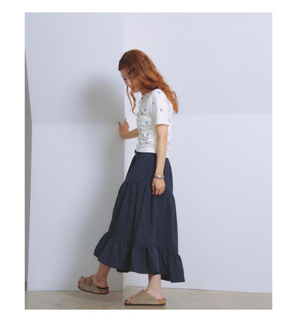 Ray BEAMS 「フラワー 刺繍 シャーリング Tシャツ / 26SS 花柄 洗える コンパクトTシャツ」|Tシャツ・カットソー|
