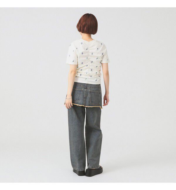 Ray BEAMS 「フラワー 刺繍 シャーリング Tシャツ / 26SS 花柄 洗える コンパクトTシャツ」|Tシャツ・カットソー|